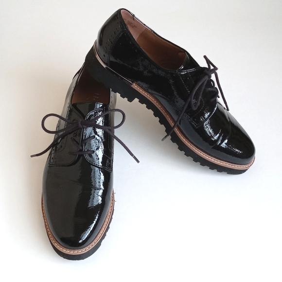 Franco Sarto Black Patent Leather Loafer Brogues Oxford Lace Lug Sole Shoes 8 - Picture 9 of 10